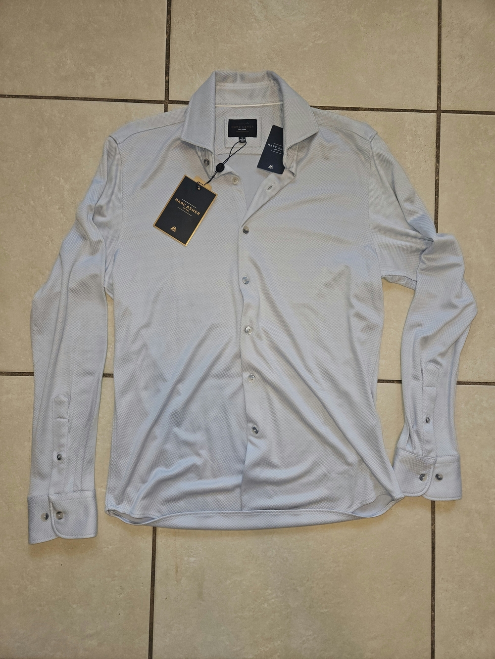 Marc Asher Light Gray Long-Sleeve Dress Shirt — Tailored Polo-Collar